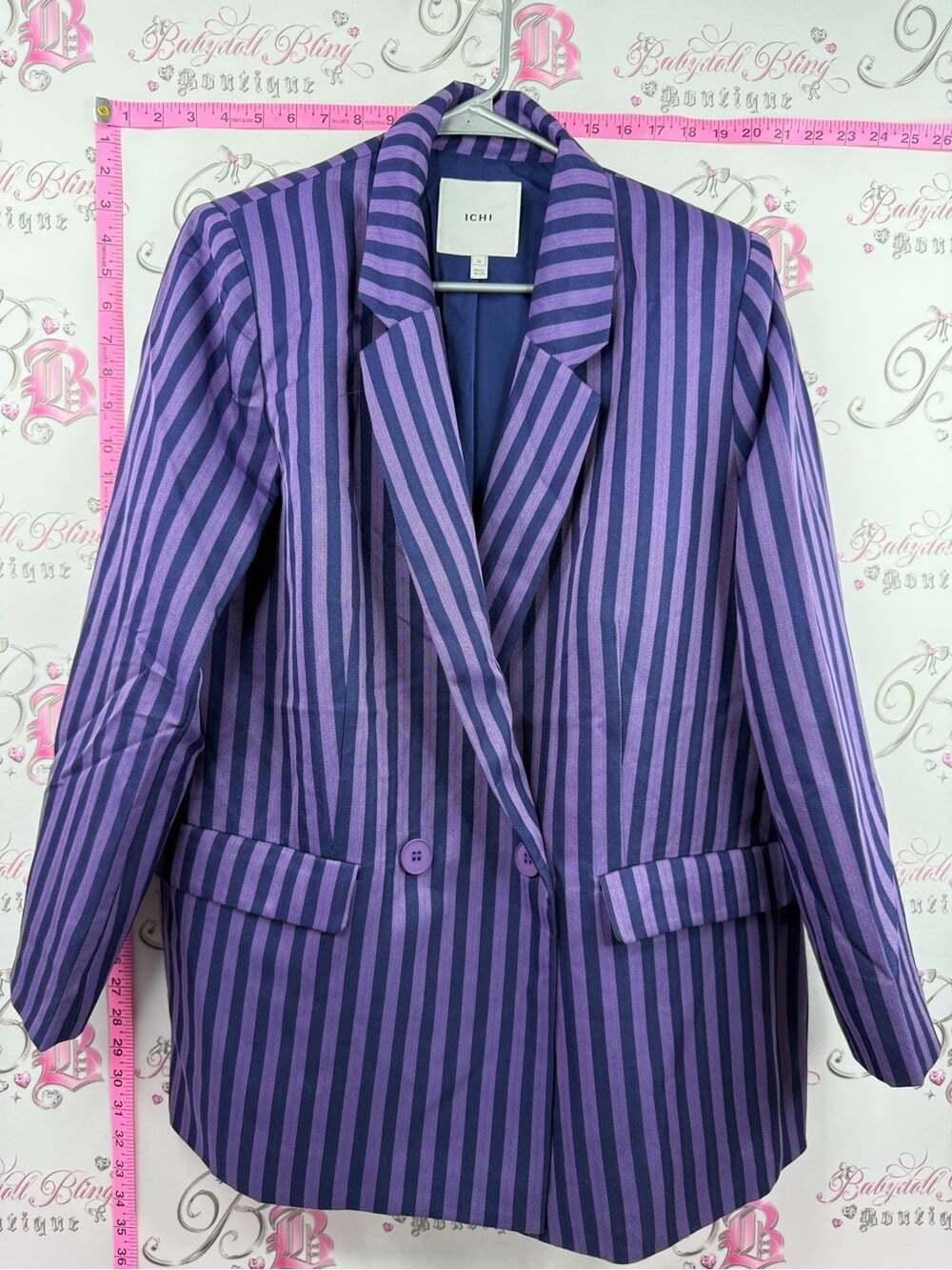 ICHI blazer jacket Purple Striped Double-Breasted Blazer